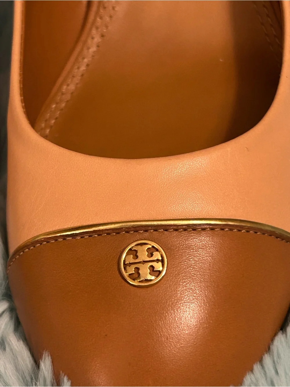 Tory Burch Two-Tone Pink and Brown Leather Cap-Toe Ballet Flats